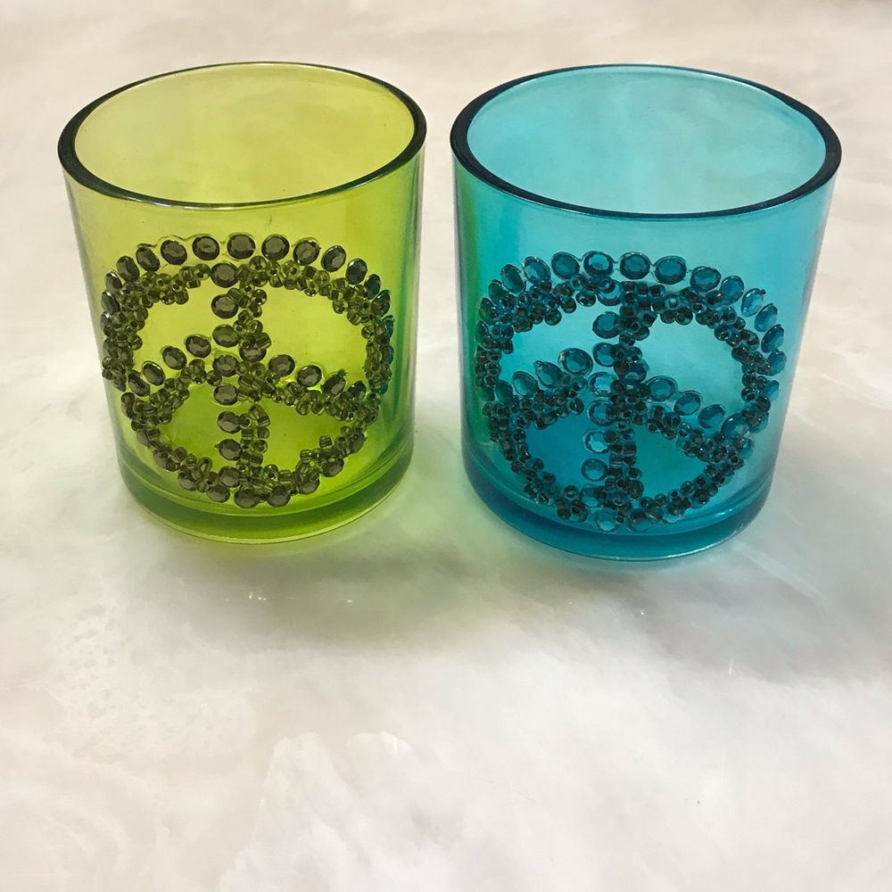 Glass peace sign cup/candle holder